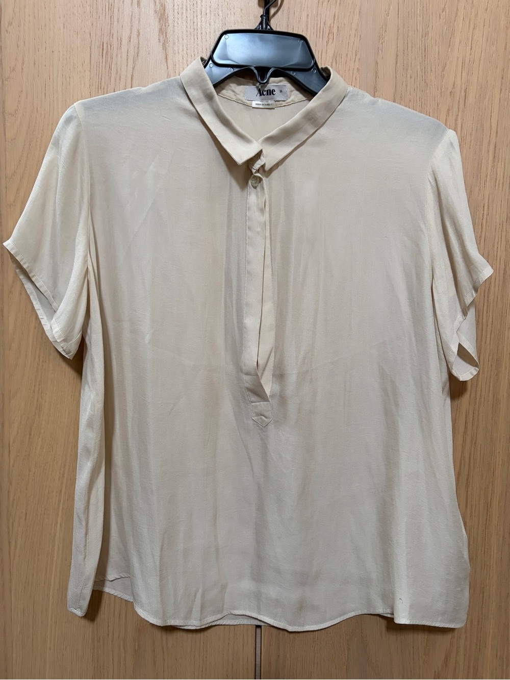 Acne Cream Short Sleeve Silk Blouse